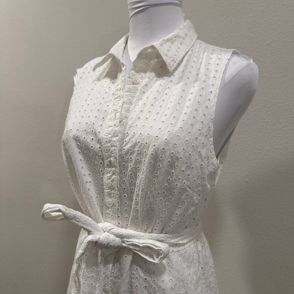 Lands End White Eyelet Tiered Midi Dress Sleeveless Cotton 6 Summer Preppy - Picture 6 of 10